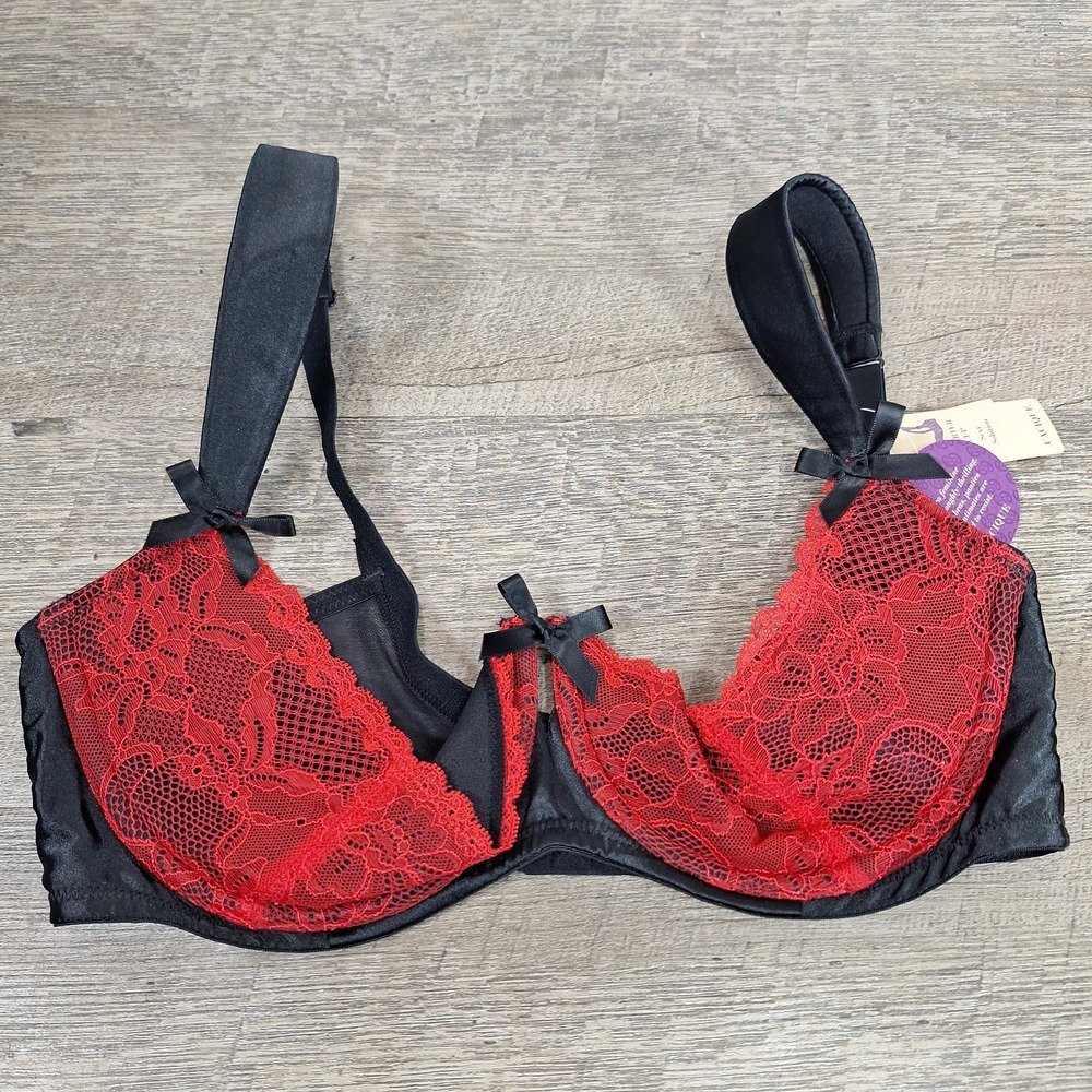 New Cacique 36DDD Seriously Sexy Quarter Cup Black Red Lace